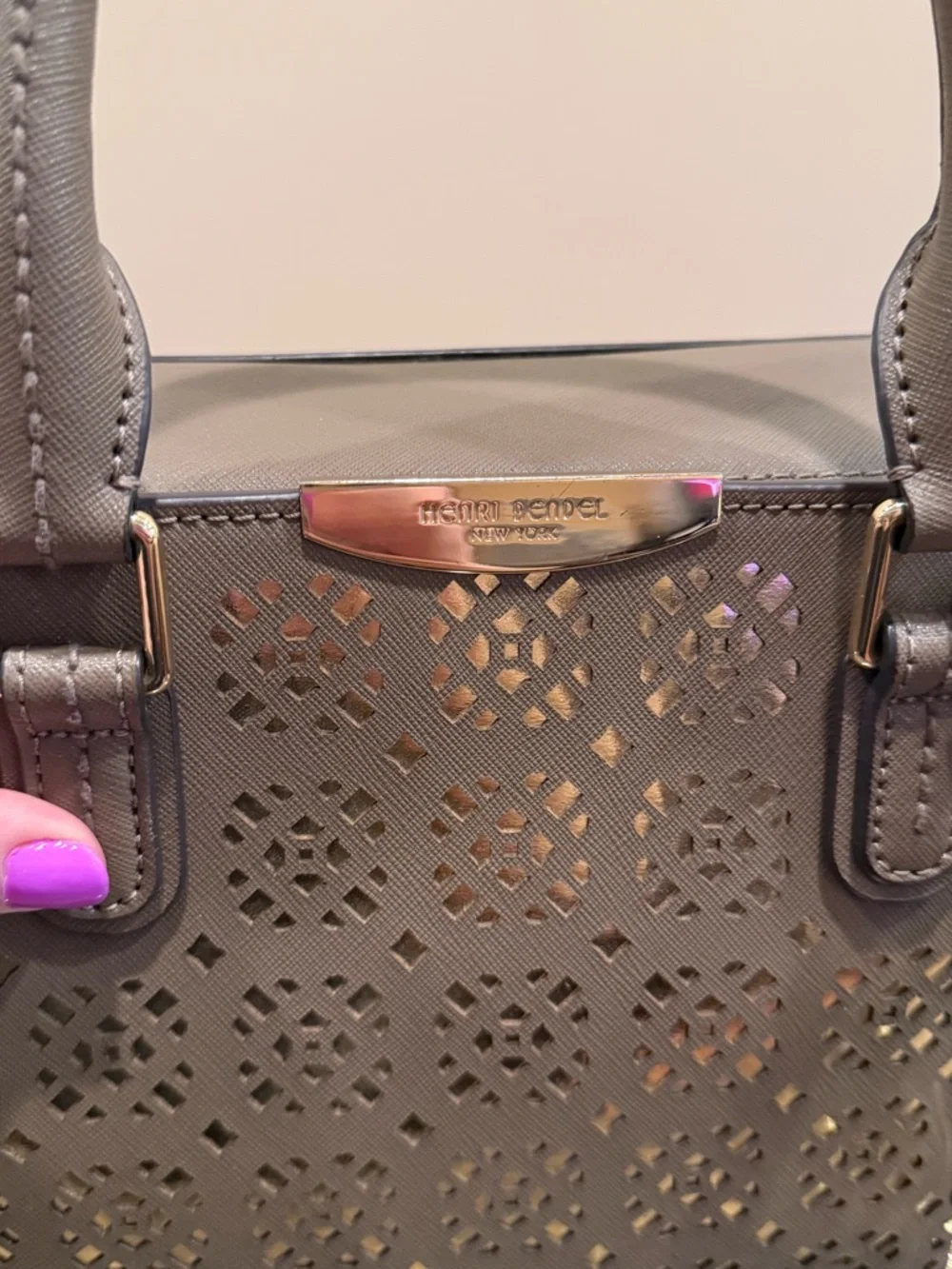 ❌SOLD❌Henri Bendel W 57th Laser-Cut Satchel - Pewter/Metallic Grey - Picture 9 of 15